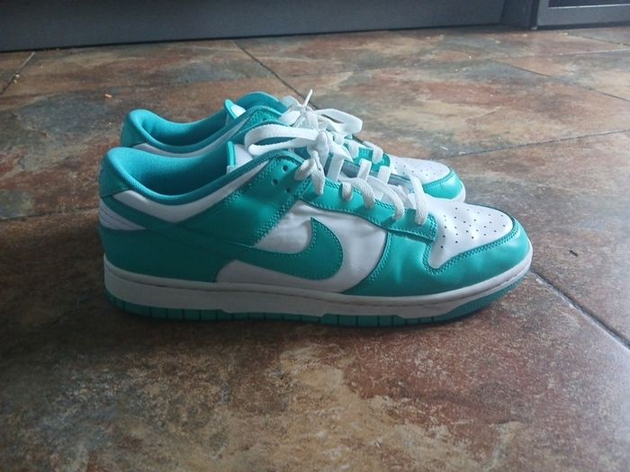 Green and white panda dunks