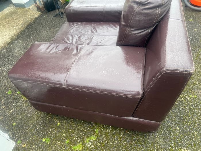 Brown leather sofa & armchair