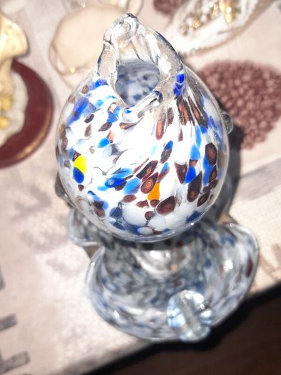 Rare 1960s Handmade Murano Style End of Day Splatter Glass Fish Ashtray Vase