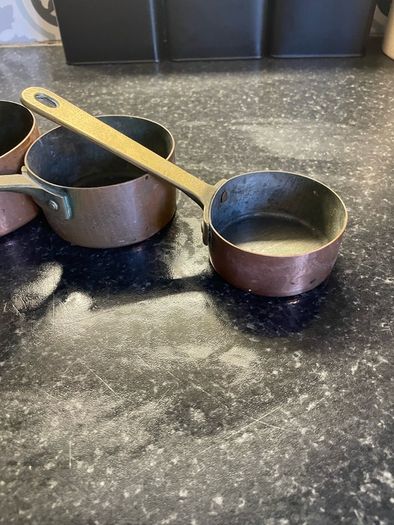 Set of Six Antique Copper brass Graduated Sauce Pans
