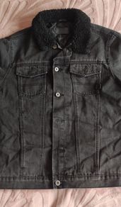 ASOS Men's Washed Black Denim Jacket Quilted Lining & Sherpa Collar Size M