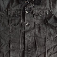 ASOS Men's Washed Black Denim Jacket Quilted Lining & Sherpa Collar Size M