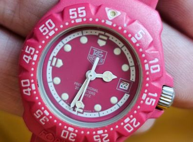 Vintage Swiss Made 1990s Tag Heuer Formula 1 Dark Pink Plastic Lady's Swiss Watch Quartz