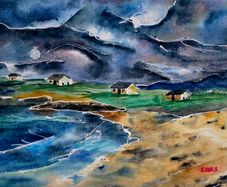 Connemara moon watercolour