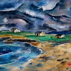 Connemara moon watercolour