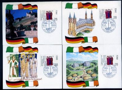 1989 Ireland Joint issue with Germany 1300th Anniversary of the Martyrdom of Irish Missionaries to Germany (Franconian Apostles) Maximum Cards with First Day of Issue