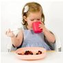 BEABA pink suction plate & matching fork & spoon EUC Image 6