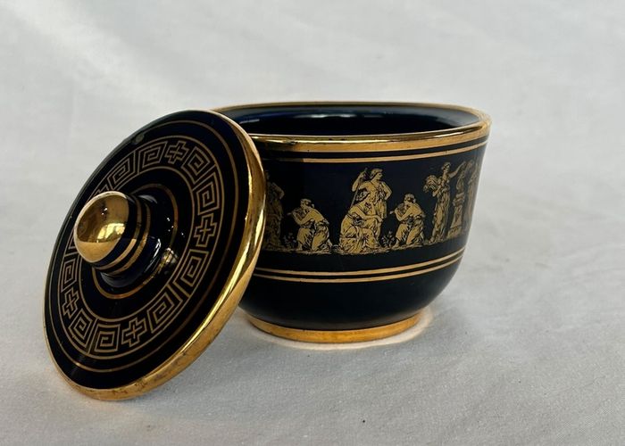 Greek Cobalt Blue Trinket Box 24K Gold - Neofitos Keramik Hand Made in Greece