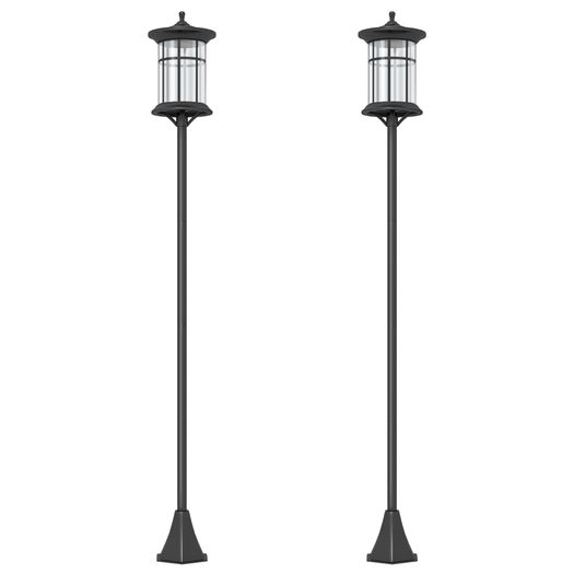 Set of Two 1.8m Traditional Style Solar Lamp Posts - Black
