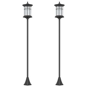 Set of Two 1.8m Traditional Style Solar Lamp Posts - Black