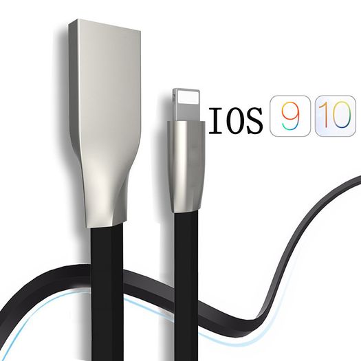 Black 1m Zinc Alloy Data Sync / Lightning USB Cable for iPhone 7 6 6s Plus 5