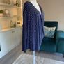 Navy Blue White Polka Dot Print V Neck Ruched Faux Wrap Top Blouse from So Fabulous Image 7