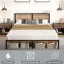King Bed Frame, Vintage Wooden Headboard, Metal Platform Base, Steel Slatted Support, No Spring Mattress Required Image 3