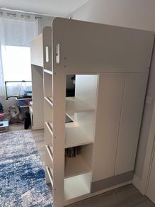 Bunk bed with desk, wardrobe and mattress