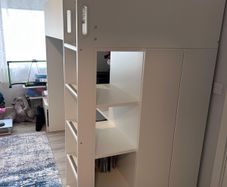 Bunk bed with desk, wardrobe and mattress