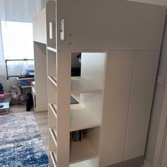 Bunk bed with desk, wardrobe and mattress