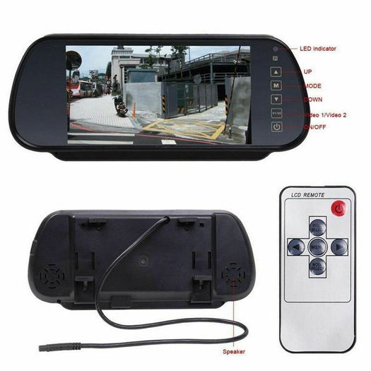 7'' Rear View Mirror Monitor+18IR LEDs Backup Camera Kit 10m for Trailer Caravan