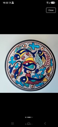 Vintage Tunisian ceramic wall plates set of 4 hand painted Nabeul pottery colorful Mediterranean