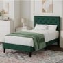 Single Bed Frame with Headboard, 90 X 190, Green Upholstered Bed Frame, Adjustable, Heavy Duty, Easy Assembly, No Box Spring Needed Image 2