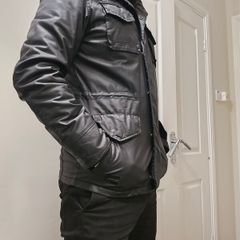 Schott NYC Grant M85-237-04 Black Waxed Parka / Field Jacket Mens