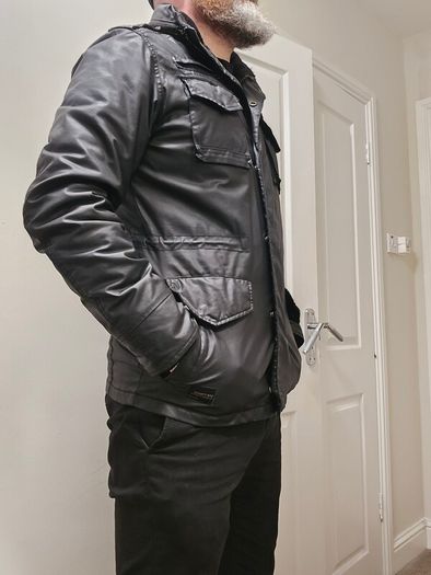 Schott NYC Grant M85-237-04 Black Waxed Parka / Field Jacket Mens