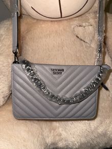 Victorias Secret Cross Body Bag Gray Chevron V-Quilted Studded Purse New