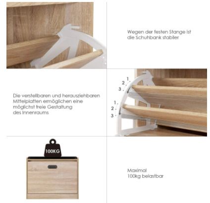 BRAND NEW Shoe Rack 3 Tiers Furniture Bench and Bathroom Seat Stool for Footwear (Oak)