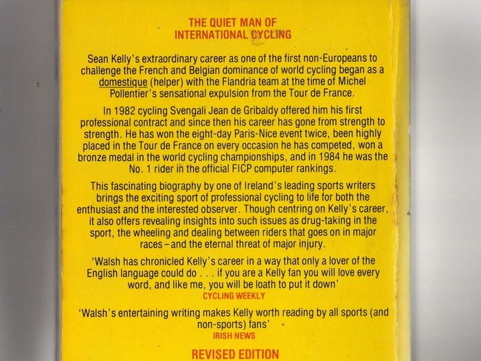 Sean Kelly - A Biography Of Sean Kelly - By David Walsh - Rare