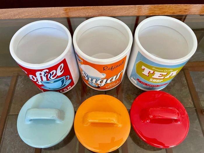 3 x Retro 50s 60s Multi Color Classic Tea Coffee Sugar Set