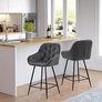 Bar Stools Set of 2 Grey Velvet Upholstered Kitchen Counter Stools with Armrest,Metal Legs and Footrest, 65cm Seat Height Pub Breakfast Chairs for Home Dining Island Easy Assembly Image 2