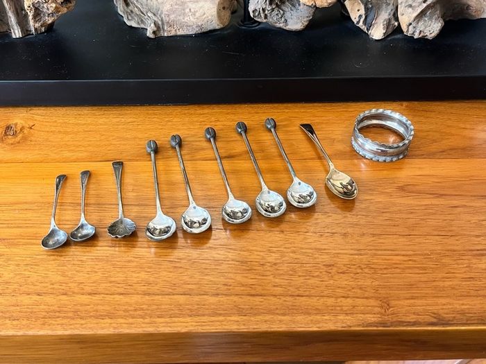 Antique Silver Plated Spoons & Napkin Ring