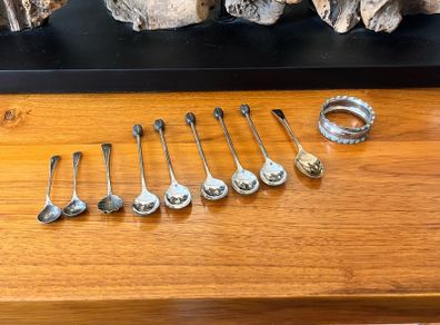 Antique Silver Plated Spoons & Napkin Ring