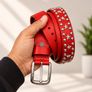 Red Leather Studded Unisex Belt Vintage Punk Star Rivet Belt Image 2