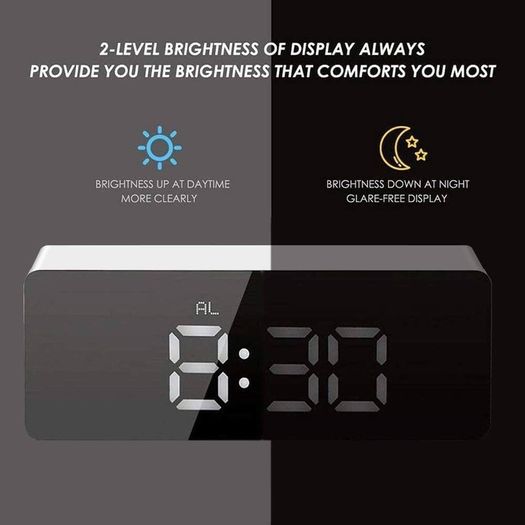 NEW SALE | LED Digital Mirror Alarm Clock with Temperature & Date Calendar for Bedside, Bedroom, Office, Snooze, Adjustable Brightness