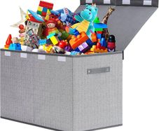 Toy Storage Box, 81L Foldable Kids Toy Chests & Boxes for Boys Girls,Toy Storage Organiser with Flip-top Lid, Childrens Storage Box for Clothes, Bedroom,Playroom, Kindergarten,Grey