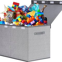 Toy Storage Box, 81L Foldable Kids Toy Chests & Boxes for Boys Girls,Toy Storage Organiser with Flip-top Lid, Childrens Storage Box for Clothes, Bedroom,Playroom, Kindergarten,Grey