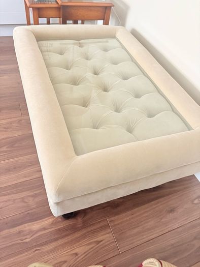 Luxury Custom-Made Velvet Ottoman Coffee Table with Glass Top