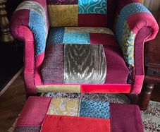 2 wingback armchairs, headboard & footstool
