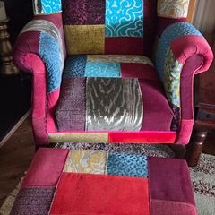 2 wingback armchairs, headboard & footstool