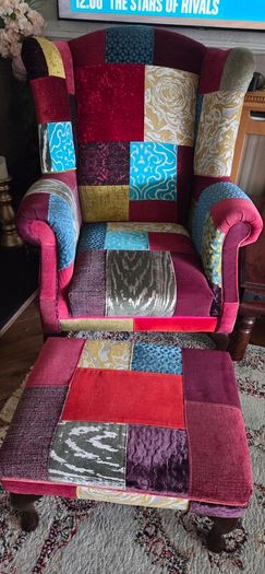 2 wingback armchairs, headboard & footstool