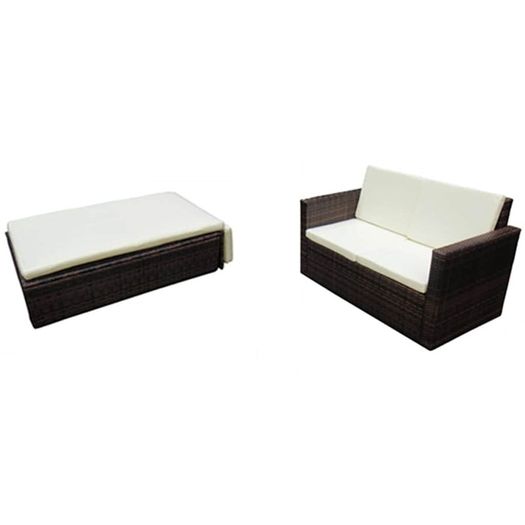 Rattan Garden Sofa Set with Stool and Cushions