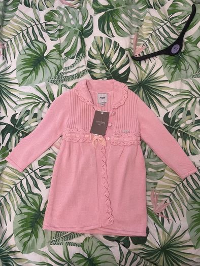 Mayoral Pink cardigan full length & matching bonnet  age 24 months