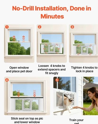 Window Cat Flap with Magnetic Self-Closing Door 4 Way Locking Aluminium Frame