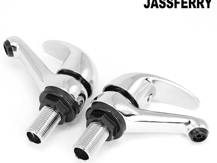 Chrome Pair of Basin Taps Hot and Cold Water Bathroom Sink Tap Top Lever Handle 1/2" Faucets, Set of 2 (FREE POSTAGE)
