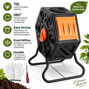 70L Garden Compost Tumbler 360 deg Rotating Outdoor Composter Bin, 18.5 Gallon
