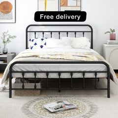 King Size Bed Frame with Headboard and Footboard Storage Under Bed