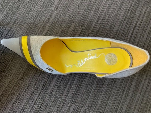 Red or Dead Grey and Yellow Heels with matching bag