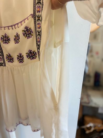 Monsoon square neck tie back blouse with crochet and cross stitch details