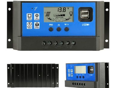 Solar Charge Controller 50A 12V/24V PWM Auto Paremeter Adjustable LCD Display with Dual USB Load Timer Setting ON/Off Hours Solar Regulator