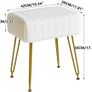 Velvet Rectangular Footrest Ottoman, Makeup Vanity Stool Side Table, Dressing Table Seat, Pouf Couch Stool, Golden Steel Legs, White Image 2